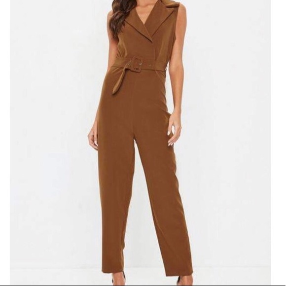 NWT BROWN BELTED COLLARD JUMPSUIT🖤 - Picture 1 of 6